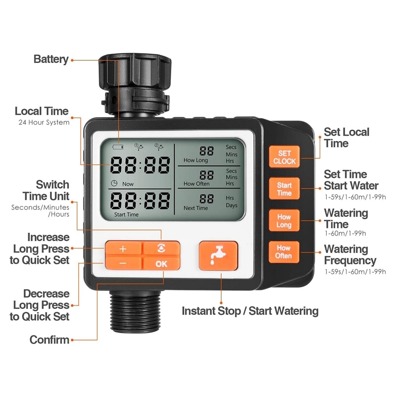 Timer Garden Watering Automatic Controller LCD Display Solar Powerd