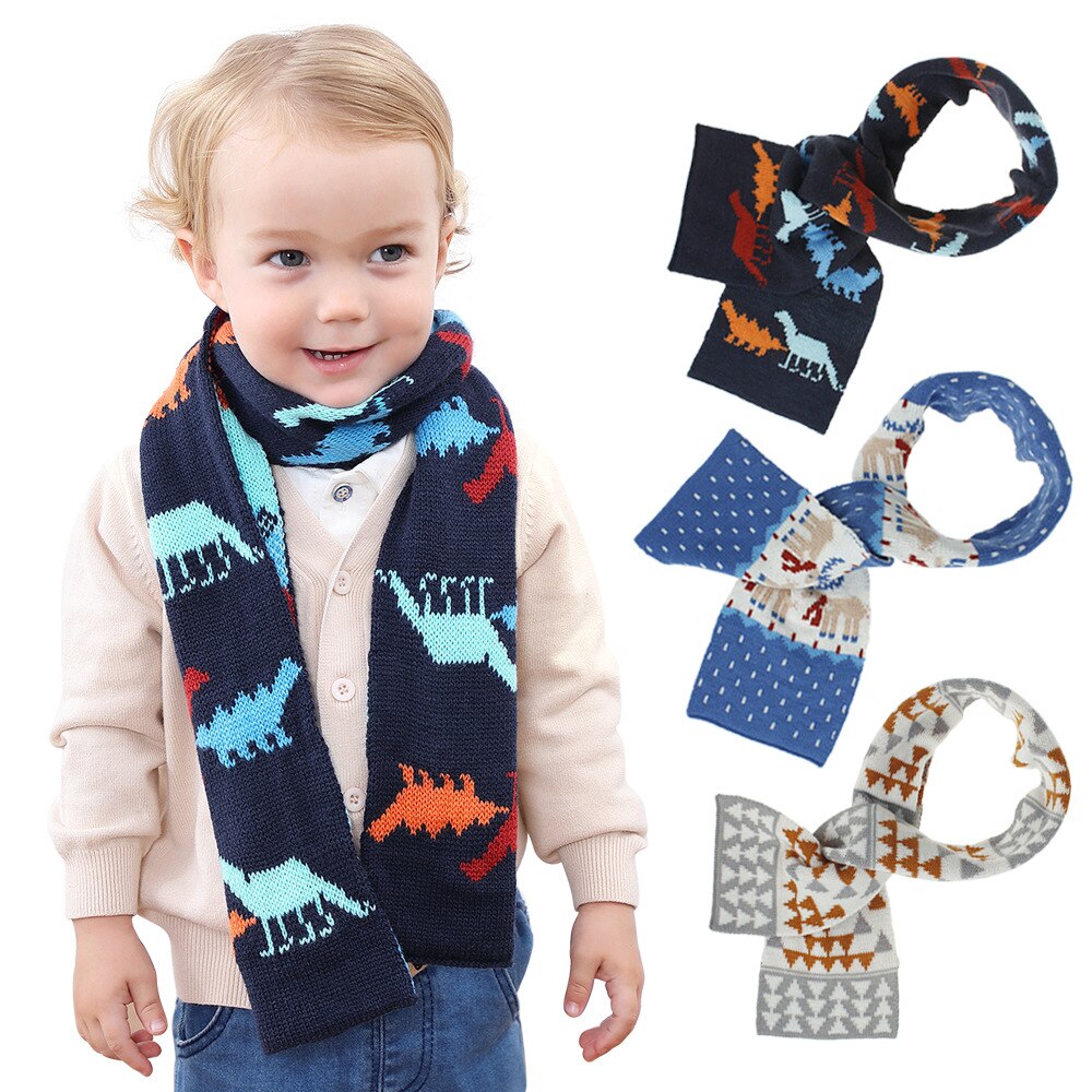 Écharpe en tricot avec motif de dinosaure brodé, pour enfants, garçons et filles, d'anniversaire de noël