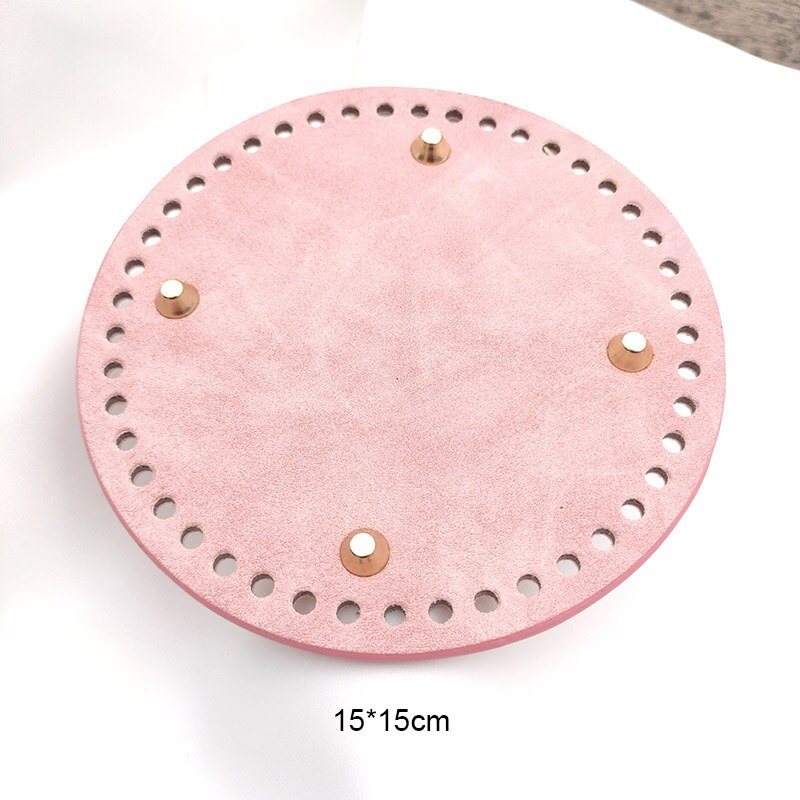 Bolso para mujer DIY de ganchillo redondo, bolso tejido a mano, bolsa larga de cuero, bolso de bricolaje hecho a mano, correa de hombro, accesorios para bolso: 15cm round