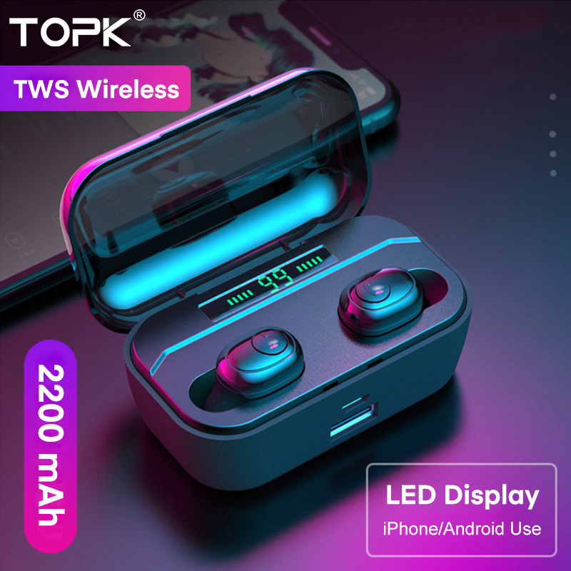 Topk Tws Bluetooth 5.0 Oortelefoon Hd Stereo Noise Cancelling Gaming Hoofdtelefoon Handsfree Oordopjes In Ear