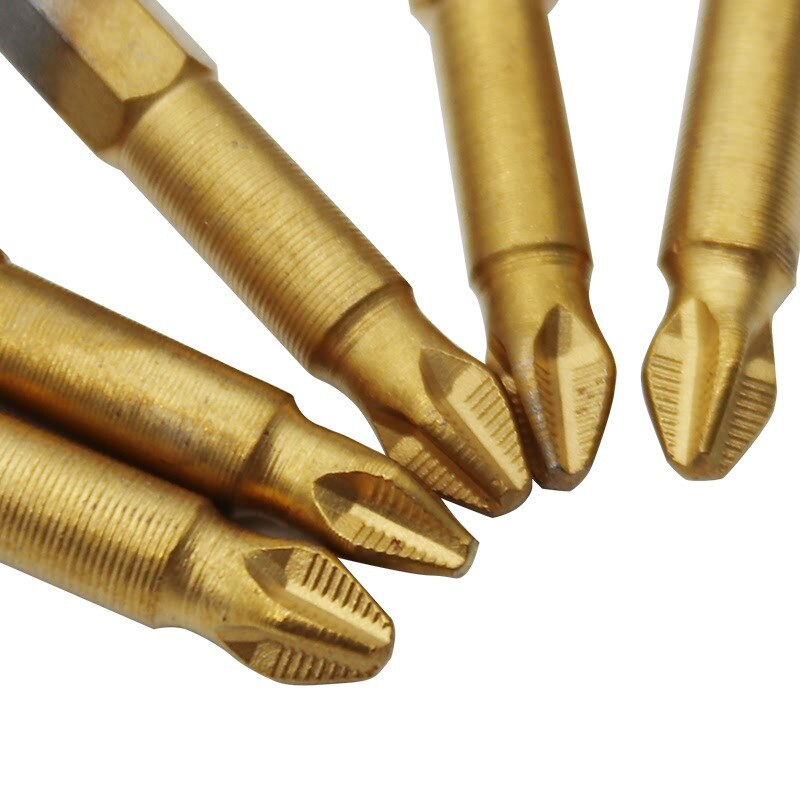 5/10pcs Anti Slip Electric Screwdriver Bits 1/4"Hex Shank Titanium Coated Screwdriver Bits PH2 Magnetic Electric Screwdriver Bit