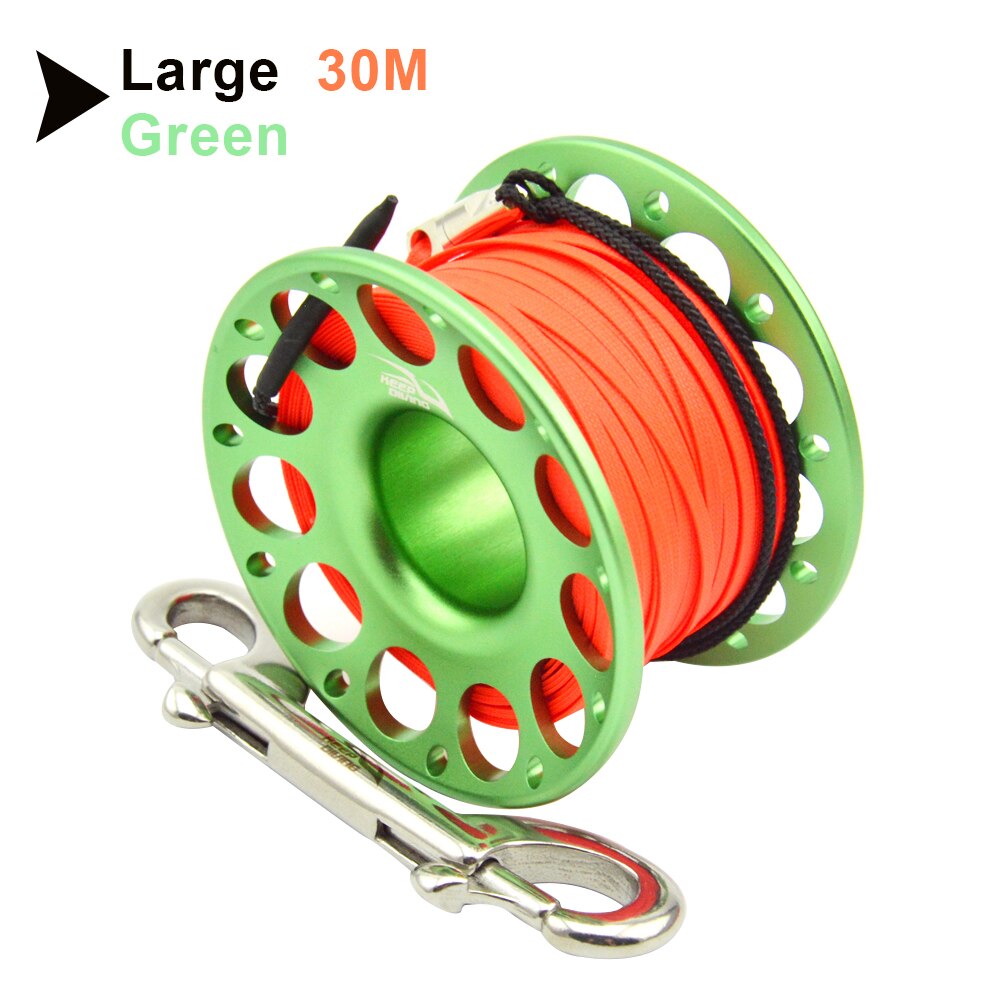 15m/30m Duiken Aluminium Spool Vinger Reel Met Rvs Diving Spool Finger Reeldouble Ended Haak Smb Apparatuur Cave Dive: Green30M