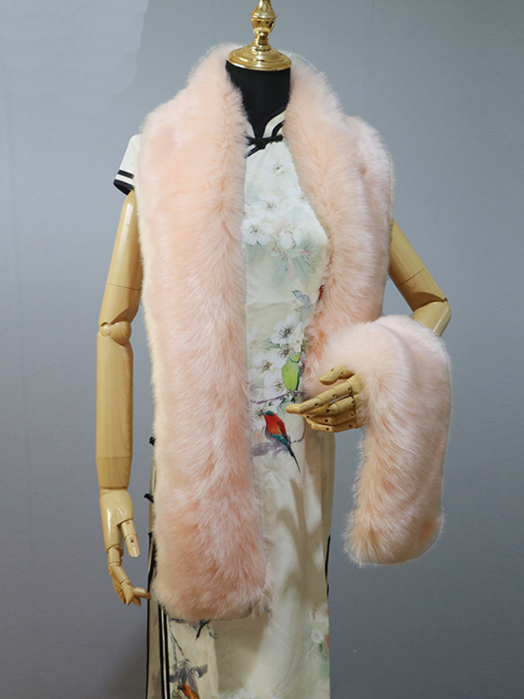 180cm Super Long Faux Fox Fur Scarf Autumn Winter Women Scarf Cosplay Warm Fluffy Shawl Wrap Luxury Scarf: Khaki