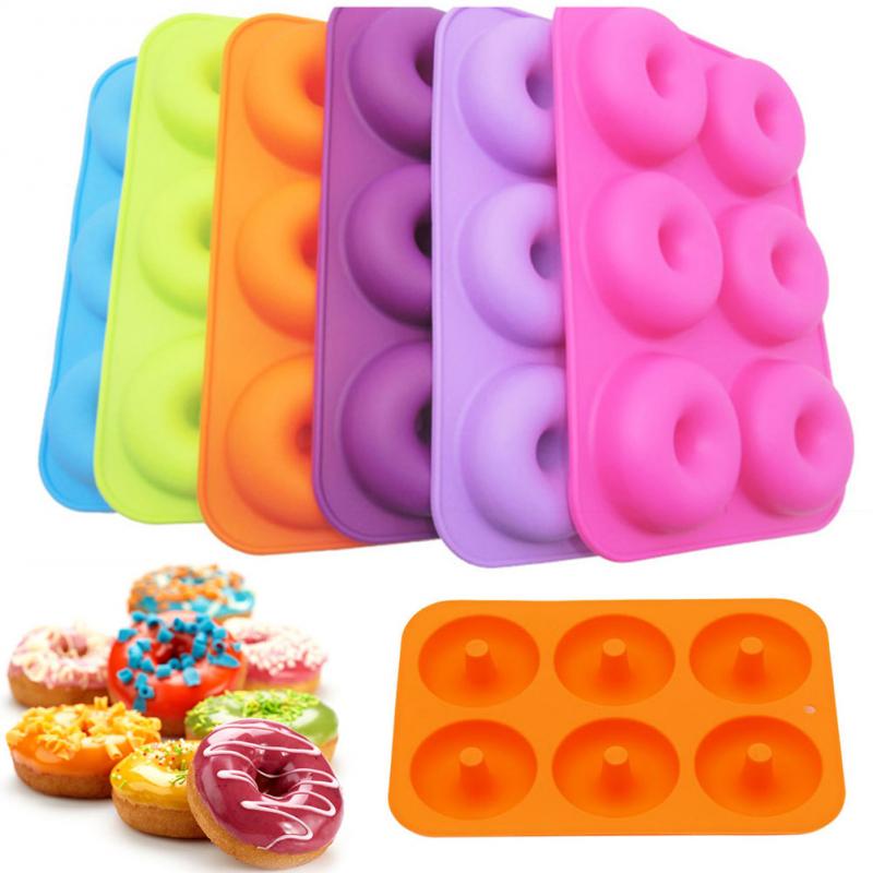 6 Hole Donut Cake Mold Food Grade Silicone Mini Chocolate Cake Bread Mold Eco-friendly Household Kitchen Oven Baking Pastry Tool