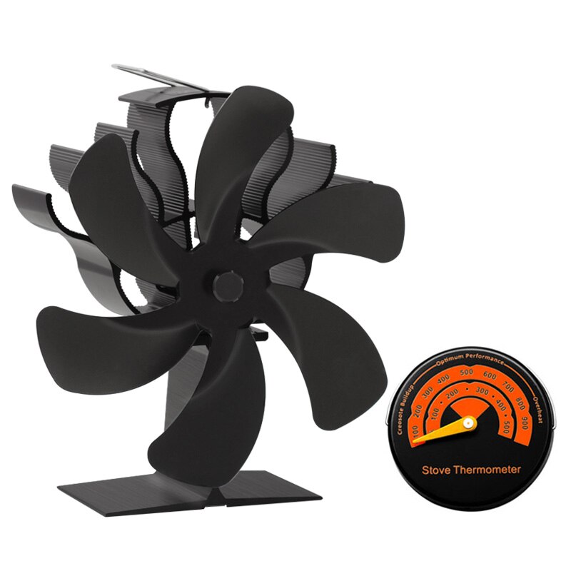 Ventilatore per stufa a 6 pale alimentato a caldo camino nero Log bruciatore a legna Eco Friendly silenzioso ventilatore per camino domestico distribuzione efficiente del calore: With Thermometer