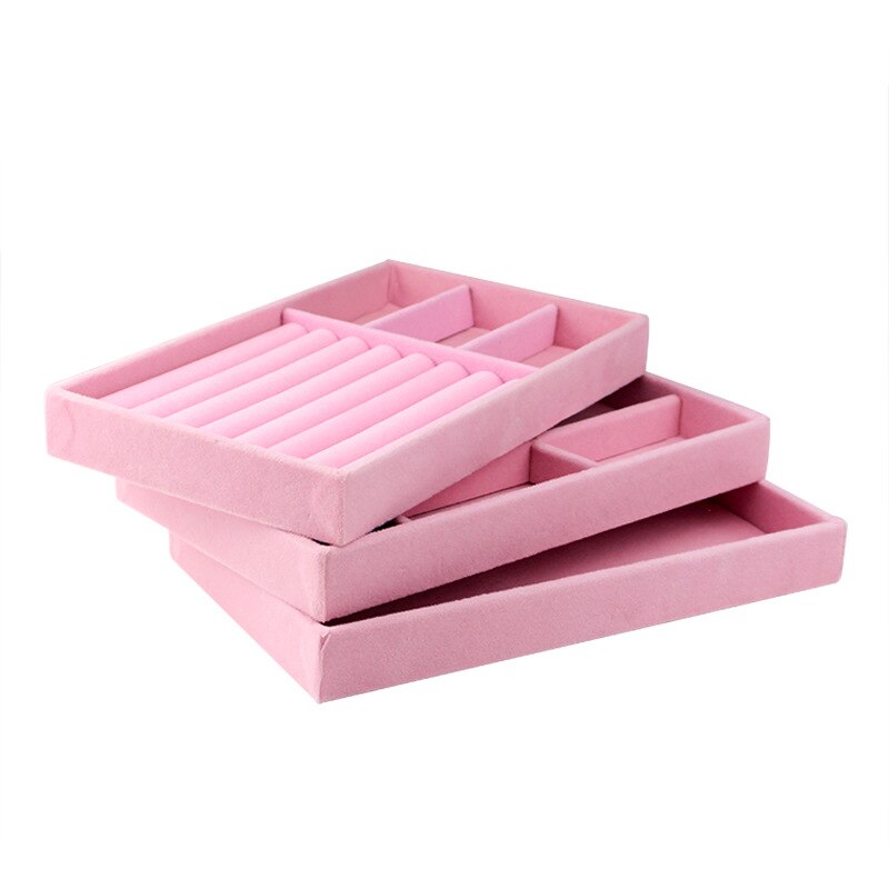 Bandeja De almacenamiento De Joyas De terciopelo rosa, Organizador De joyería, soporte para pendientes, vitrina, Organizador De Joyas