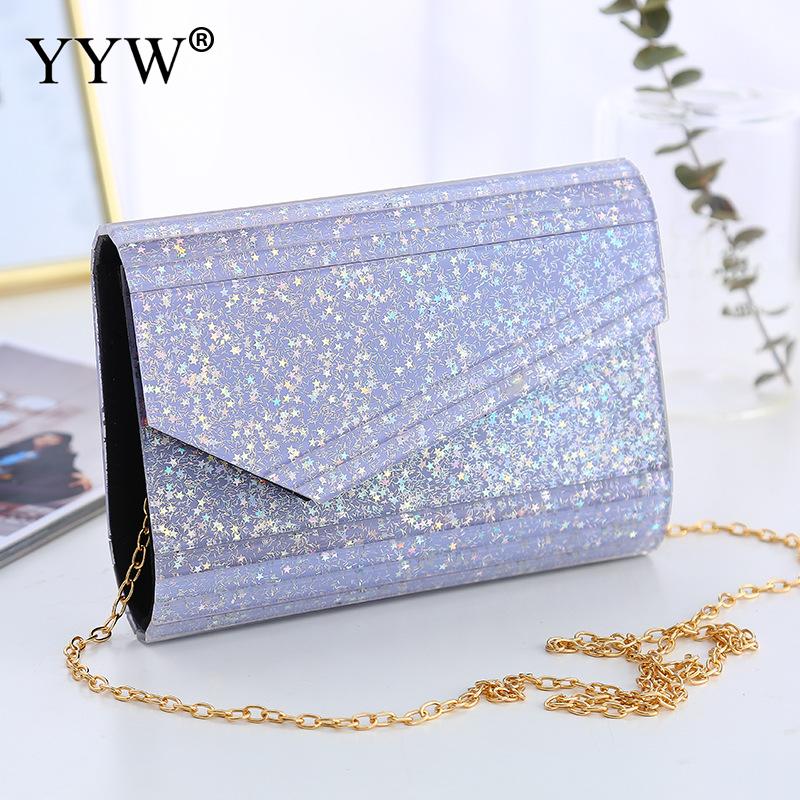 PVC Rigido-Superficie del Sacchetto di Frizione di Disegno Delle Donne di Borsa A Tracolla Con Catena Glitter Rettangolo Sacchetti di Frizione Delle Donne Viola Piccolo Bolso mujer: light purple