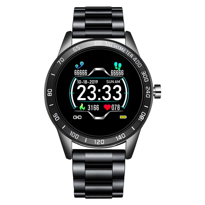 LIGE ceinture en acier montre intelligente hommes fréquence cardiaque pression artérielle surveillance de la santé Sport étanche Sport Smartwatch Fitness Tracker: Black