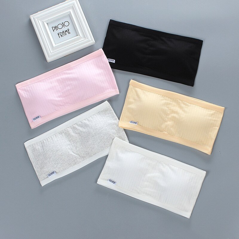 Teenage Girls Tube Top Girls Strapless Cotton Bottom Wrap Chest Soft Comfortable Girls Tops 10-16Y Training Bra