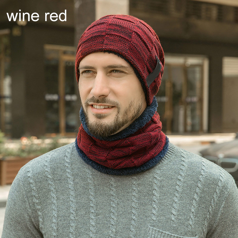 Chapéu de inverno q fashion, quente, gorro de pescoço, conjunto de cachecol, gorros de balaclava, chapéu de inverno para homens, mulheres, boné, skullies: Vinho Tinto