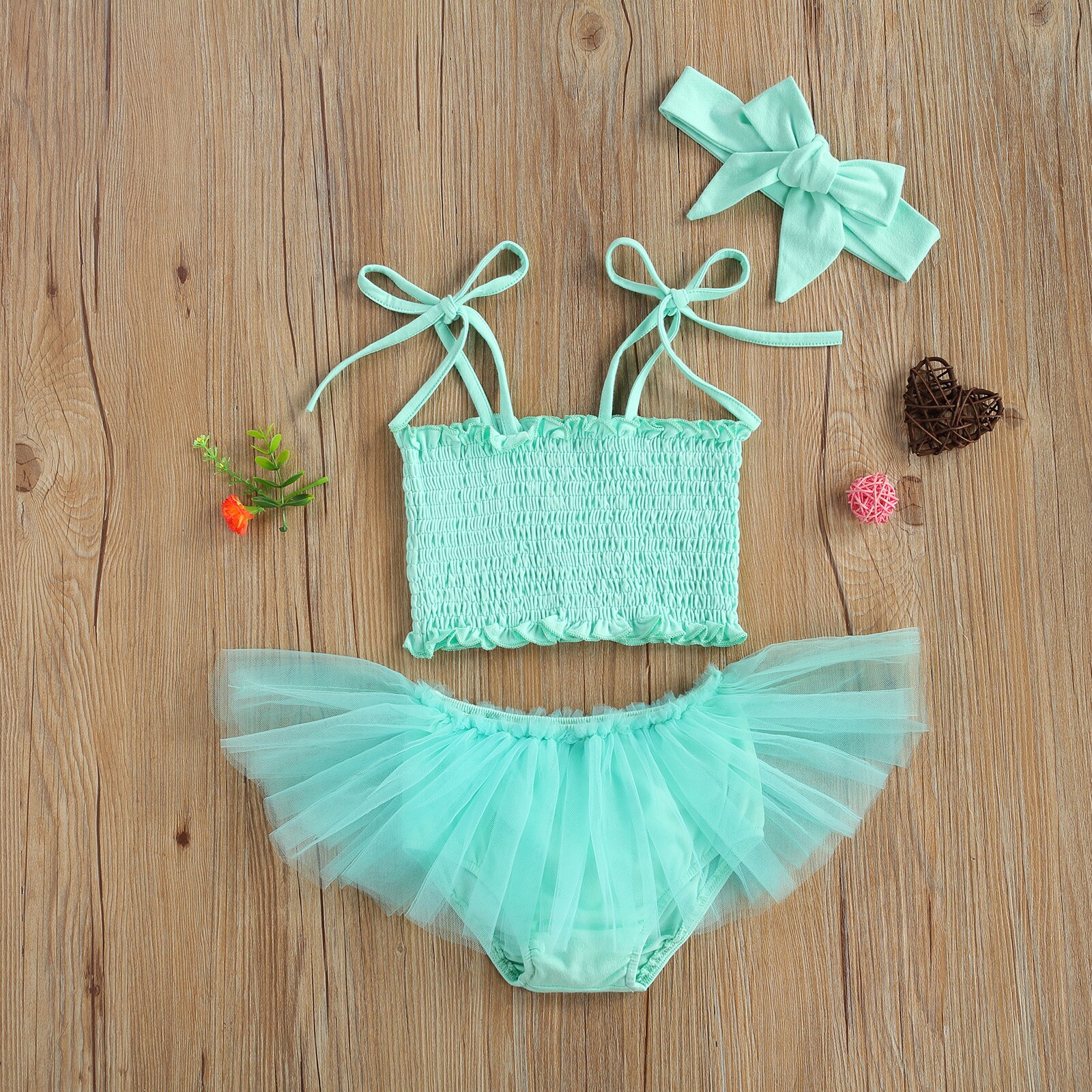 Infant Baby Girls Princess 3pcs Set Lovely Pleated Solid Sleeveless Tie Up Camisole +Mesh Shorts + Hair Band Children Clothes