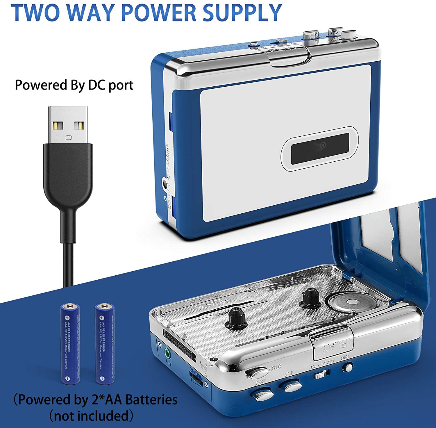 Portable Bluetooth Cassette Player , Tape Player Bluetooth Output to Headphone/Speaker,Walkman Portable Cassette Tape Player