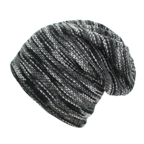 Stickad mössa vintermössa för kvinnor män skullies mössor mask randig mössa gorros huva varm baggy mjuk tjock bräddlös #39: Grå