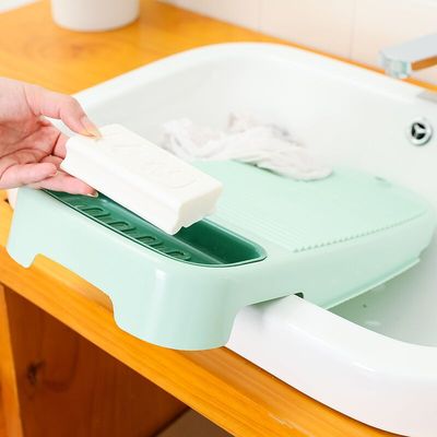 2 in 1 Laundry Clothes Washing Board Plastic Thicken Washboard with Soap Holder Seat Box Scrubbing Bathroom Cleaning Laundry