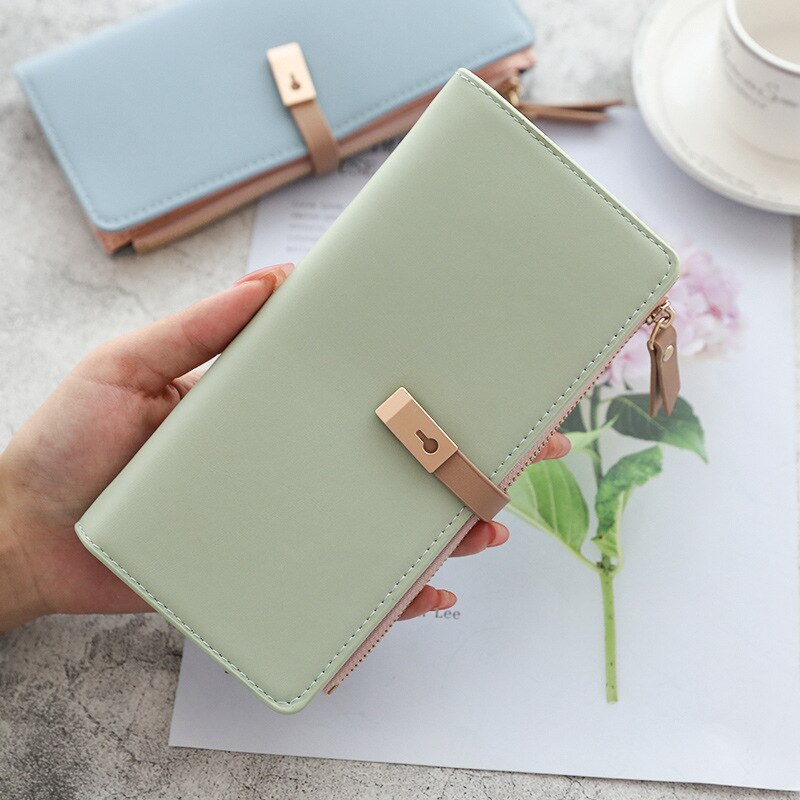 Korean Mori Ladies Thin Wallet Long Multi-function PU Wallet Simple Card Holder Zipper Buckle Coin Purse Clutch