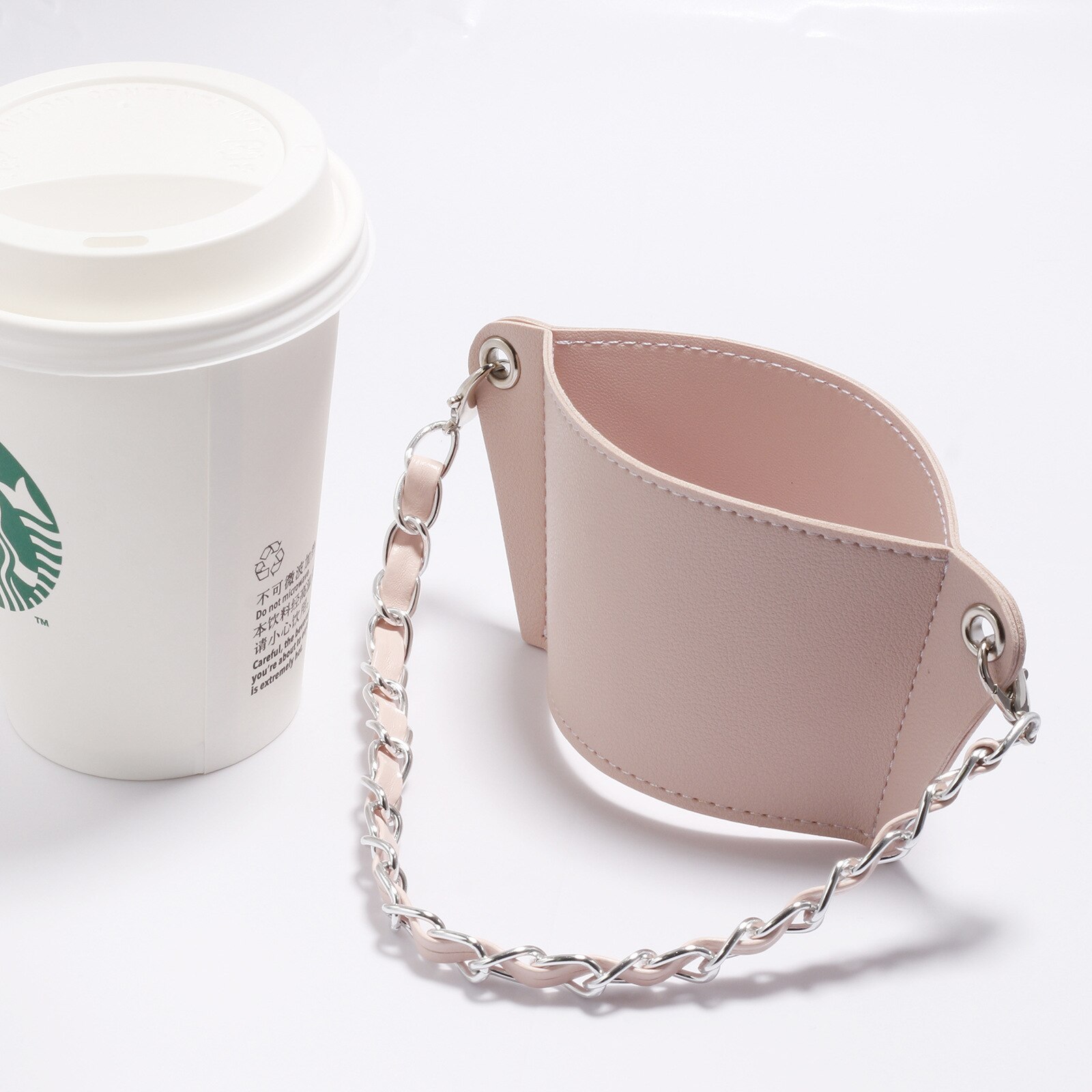 Manchon de tasse Portable pour boissons chaudes, réutilisable avec chaîne, manchon de boisson chaude isolé, en cuir, porte-gobelet