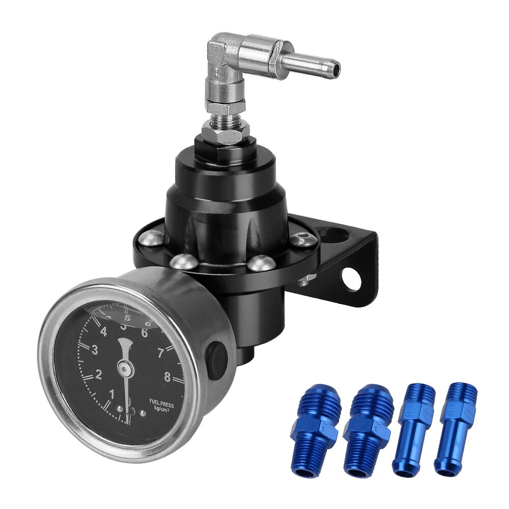 Verstelbare Fuel Pressure Regulator Met Gauge Kit 7 Kleuren Voertuig Monteren Brandstof Supercharger Universal Aluminium: Black