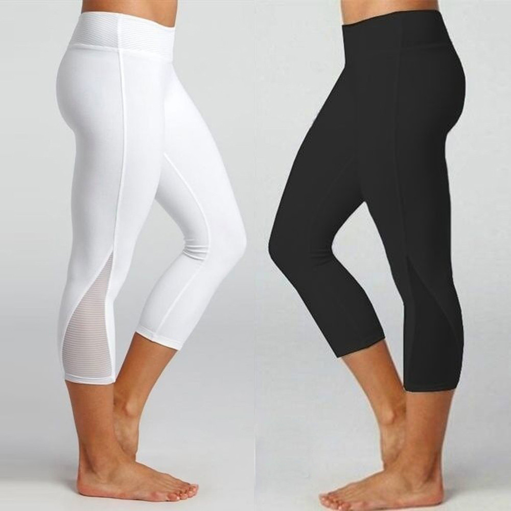 Kvinders yoga leggings fitness sport gym beskårne leggings kører slanke stramme bukser kvindelig ensfarvet afslappet yoga bukser #40