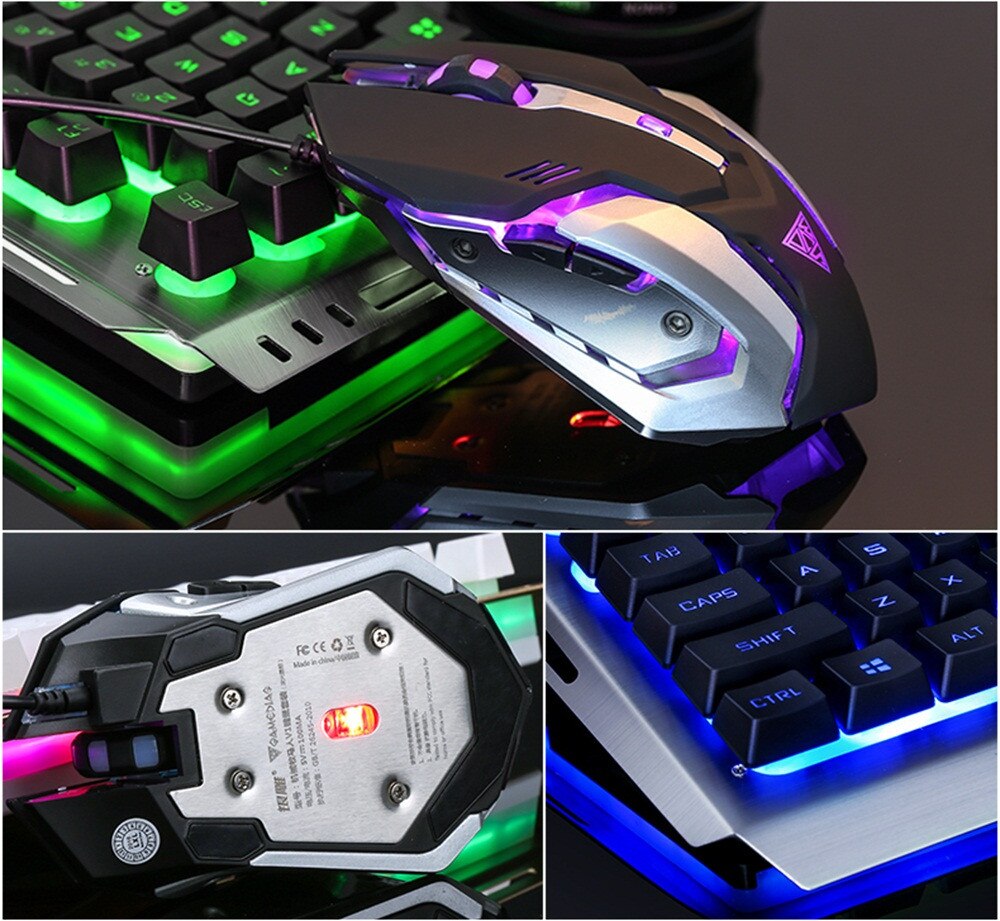 V1 Gaming Keyboard Mechanical Keyboard and Mouse Combos 104 Key USB Wired RGB LED Backlit Keyboard 3 Color Switches for PC L0308