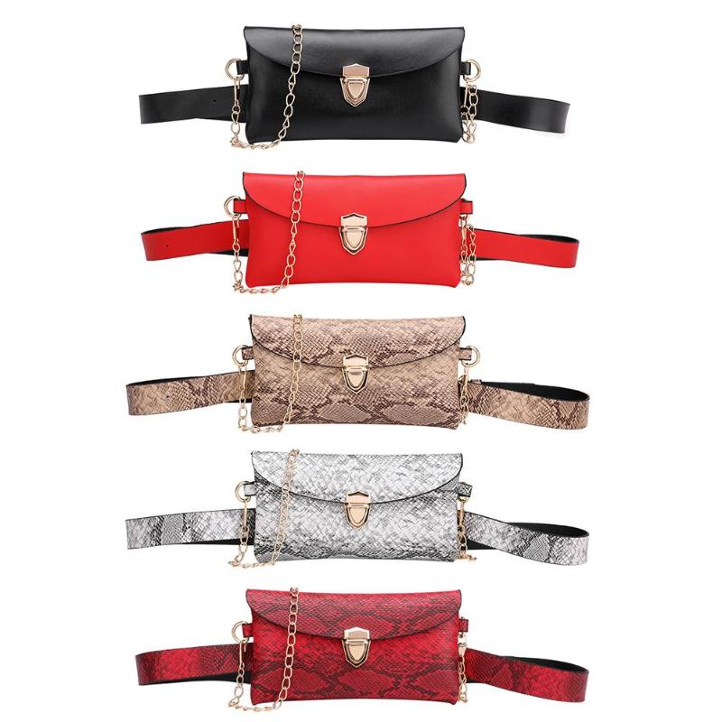 Chain Waist Bags Women PU Leather Fanny Packs Shoulder Bag Phone Pouch Snake Print Belt Bag Wallet Purse for Ladies