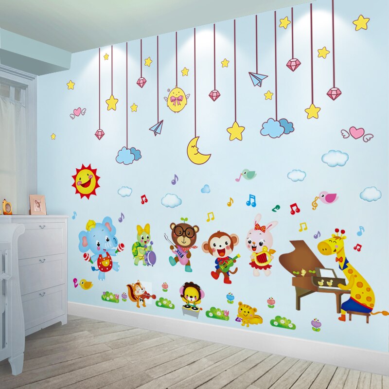 [Shijuekongjian] Stars Wolken Hangings Muurstickers Diy Dieren Muurstickers Voor Kinderen Slaapkamer Babykamer Nursery Huis Decoratie: hangings and animal