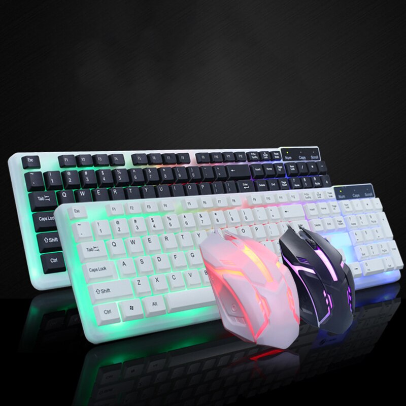 Gaming Keyboard Mouse Colorful LED Illuminated Backlit USB Wired PC Rainbow Set Gamer Gaming Mouse and Keyboard Kit Home Office