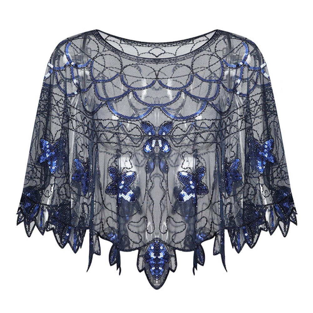 Lady Sequin Luxury Shiny Party Cape Women Bling Bling Amazing Evening Shawl Celebrity Formal Event Accessory Black: Black DarkBlue