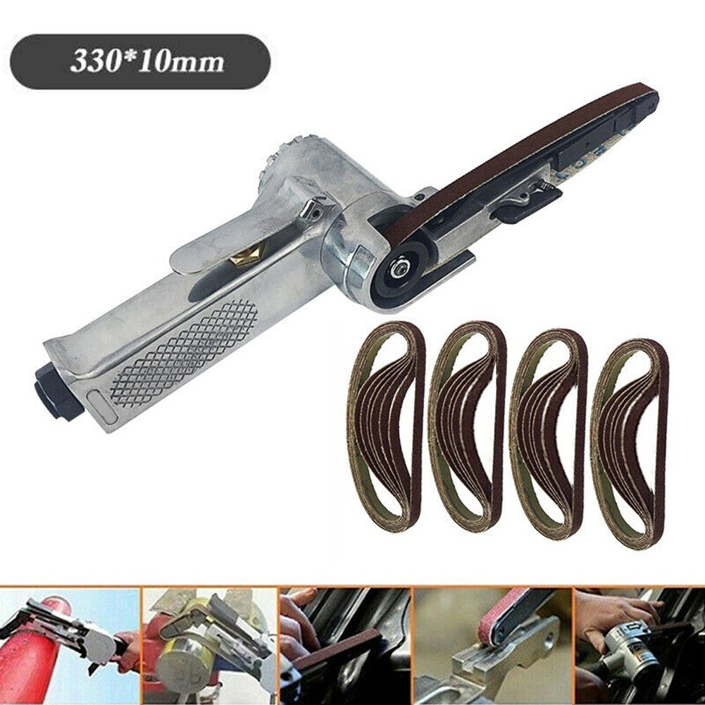 10mm 330 X 10mm Wide Air Finger Belt Sander Power File Detail Sanding + 50 Belts Air Belt Sander Machine Inner Hex Wrench