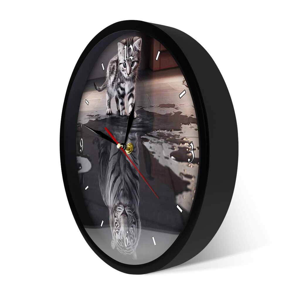 Gato Malhado Reflexão White Tiger Art Home Decor Relógio De Parede Motivacional Reflexão Reflexão da Alma Do Gato Relógio de Parede Tigre