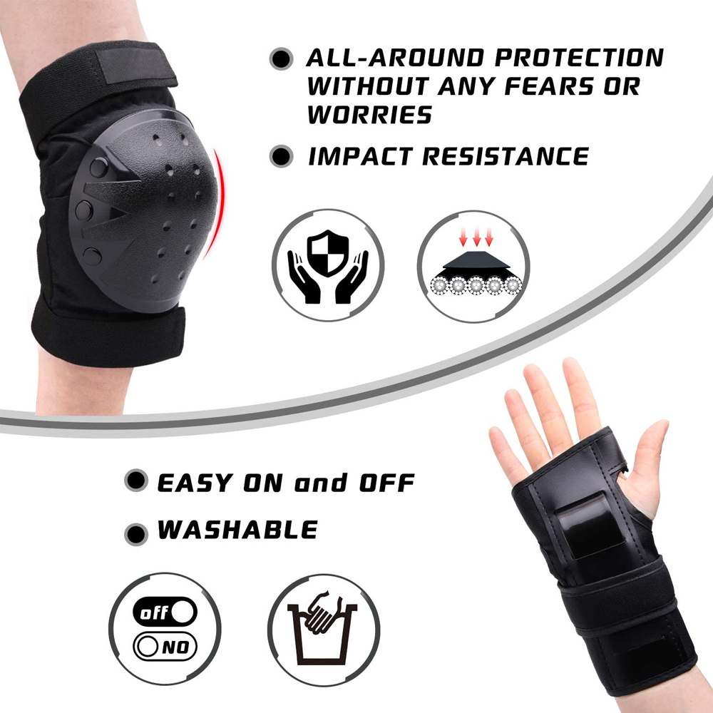 Ginocchiere Gomitiere Protezioni per i polsi Set di equipaggiamento protettivo per skateboard 3in1 per skateboard Ciclismo Pattinaggio Scooter Bici Bambini/Adulti