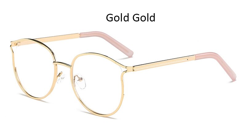 golden women's eyeglasses frame Retro Round metal frame computer clear glasses women Cat eye transparent eyeglass frame: Gold Pink