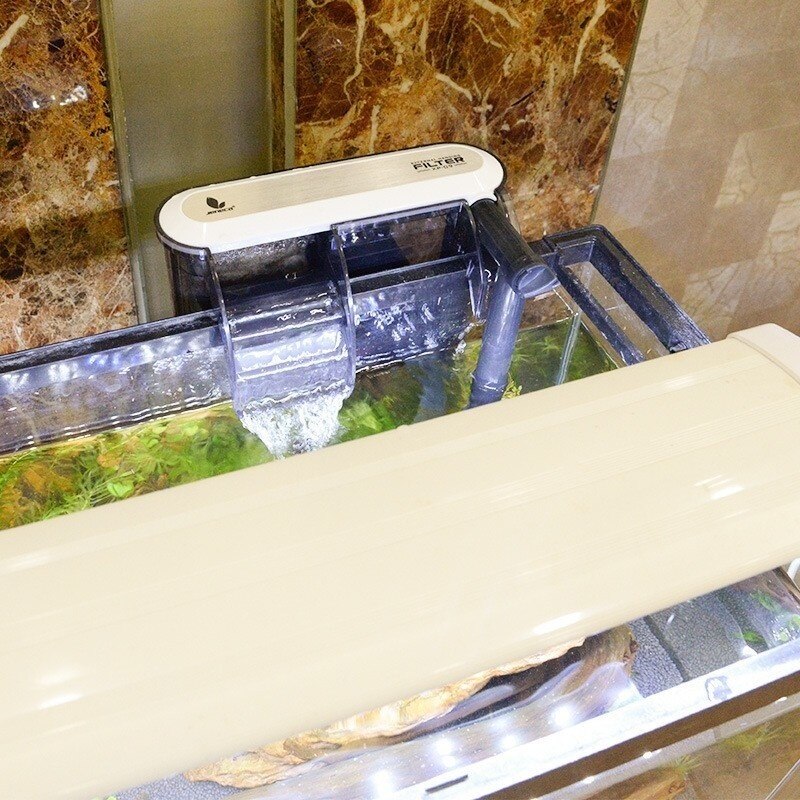 Aquarium Waterfall Filter Hang On Adjustable Water Flow Filter Spong Pad Multifunction Optional Uvc Lamp Skimmer Fish Tank 220v