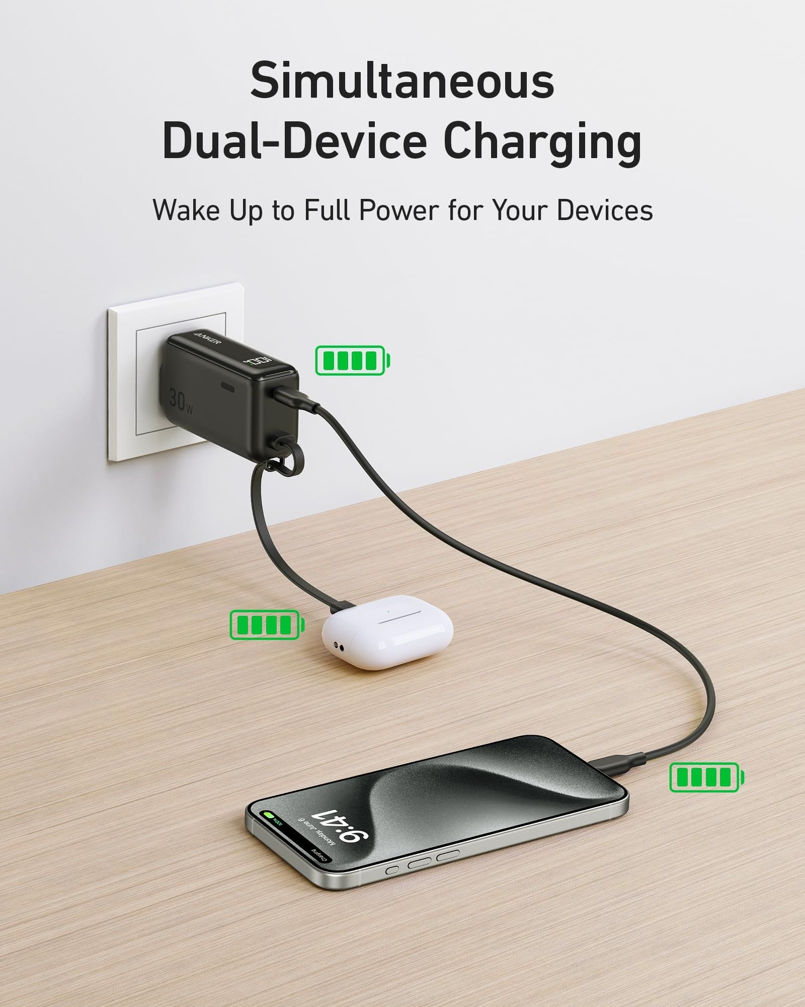 Anker Power Bank USB C Charger Block 3-in-1 5,000mAh Portable Charger with Built-in USB-C Cable and Foldable CN Plug A1636