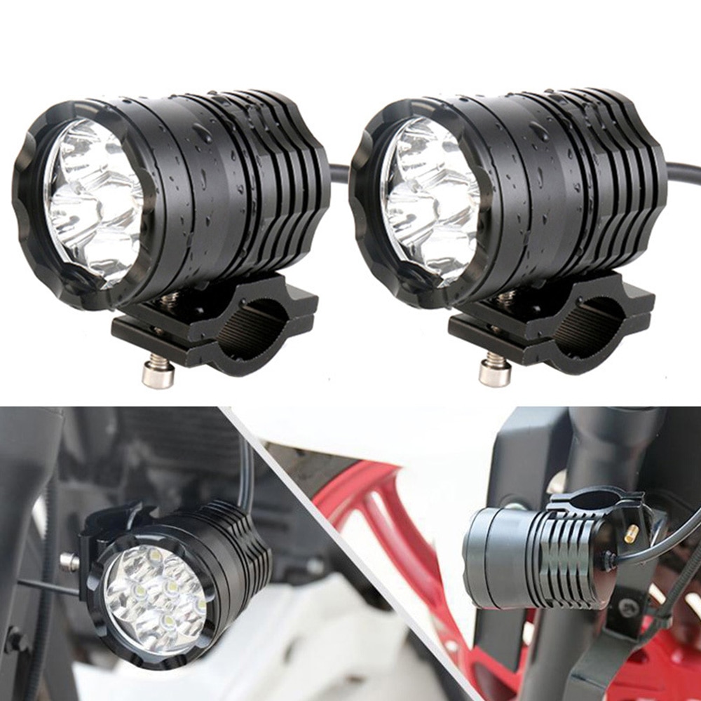 2pcs 60W Motorcycle LED Auxiliary Light Driving Spot Headlamp Fog Light Motorcycle Headlight Lamp 6000K White 12V