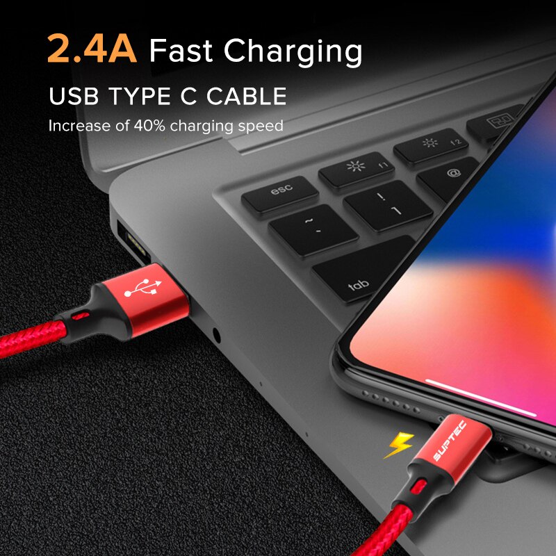 Suptec usb-kabel type c voor huawei  p20 lite  p30 snellaadkabel type c telefoonoplader voor samsung  s9 xiaomi redmi note 7