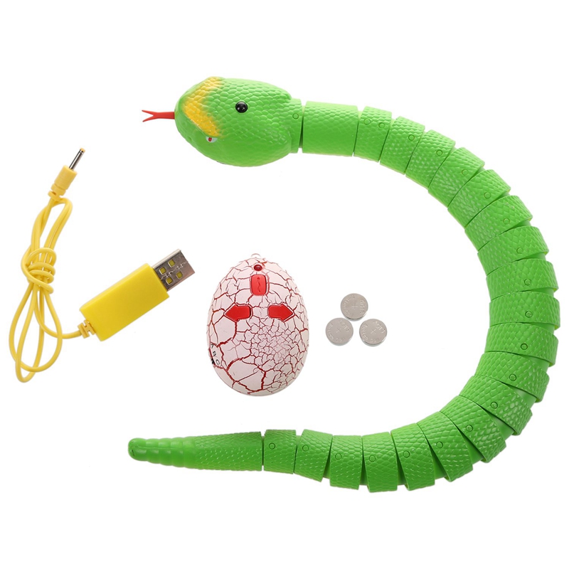 2 uds juguete de serpiente RC, serpiente de Control remoto recargable con interesante huevo de radiocontrol juguetes para niños, amarillo y verde
