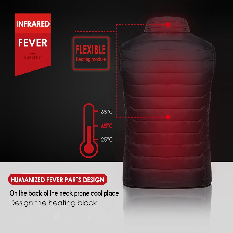 Outdoor Usb Infrarood Verwarming Vest Jas Winter Koolstofvezel Elektrische Verwarming Usb Mouwloos Vest Winter Verwarmd Outdoor Jas