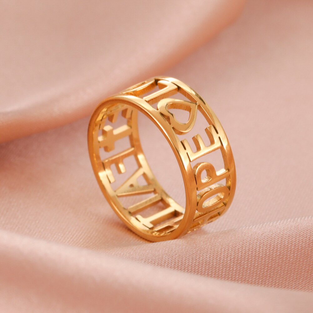 COOLTIME LOVE FAITH HOPE Couple Rings for Women Cross Heart Stainless Steel Wedding Engagement Ring Jewelry