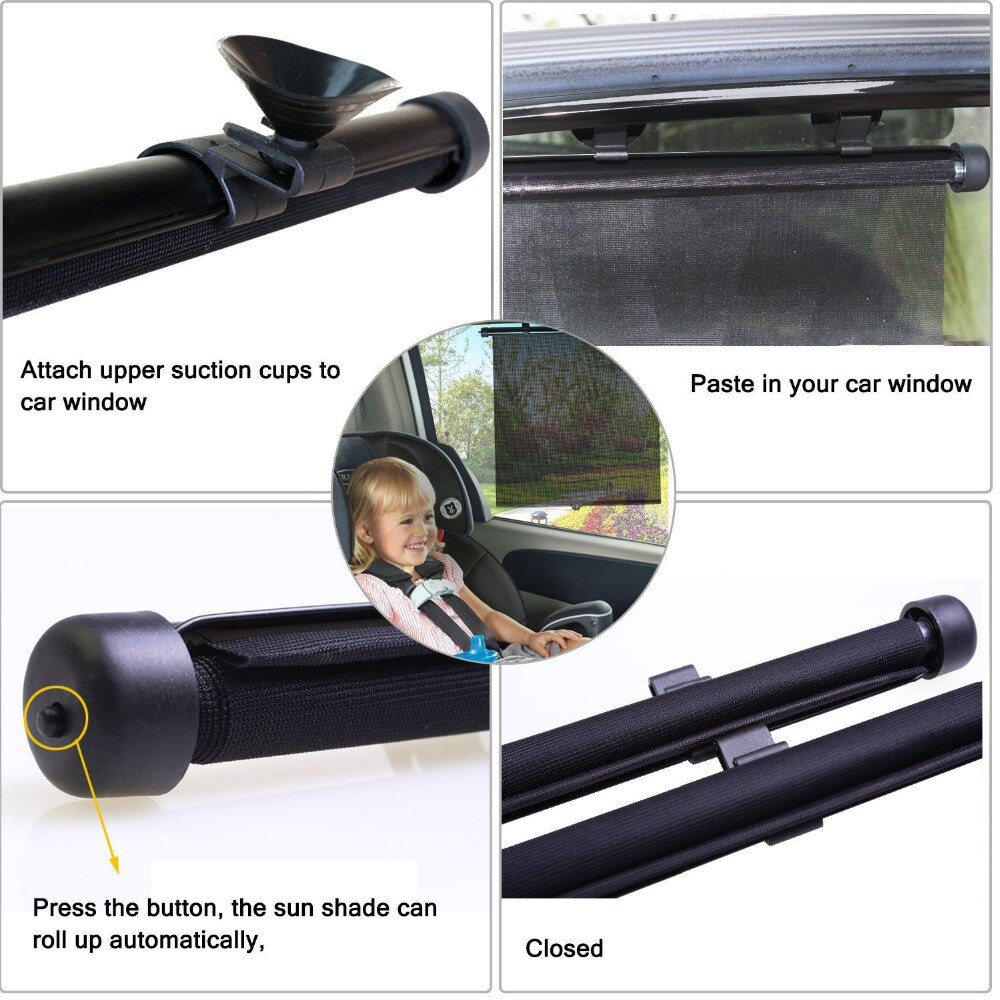 2 uds. Parasol enrollable para ventana de coche, persianas, Protector de pantalla para ventana Solar de coche, cortina de protección Solar, Protector para ShadeVisor, cubierta de malla
