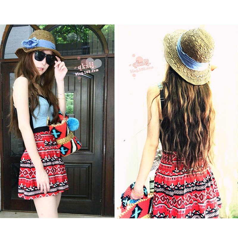 Dames Strooien Hoed Brede Rand Doek Wrap Zon Strand Schild Cap voor Zomer NGD88