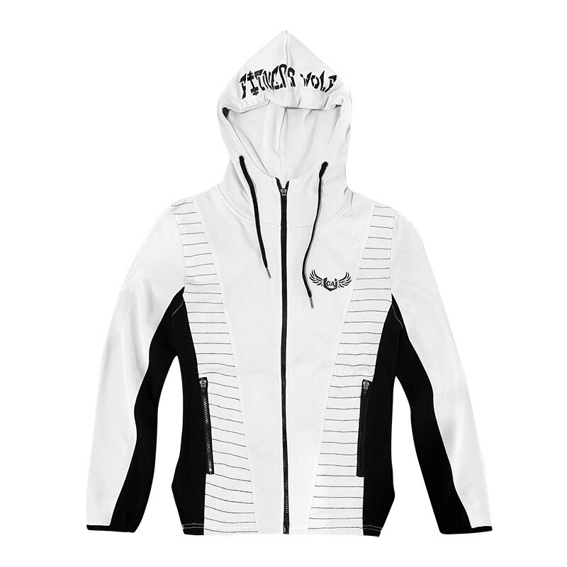 Chaqueta informal de Fitness para Hombre, cárdigan Con cremallera, Color a juego, suéter deportivo delgado Con Capucha: XXL / Blanco