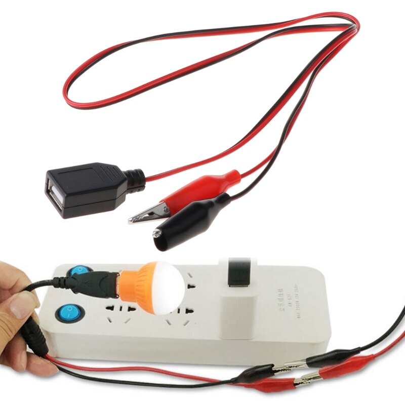 Pinzas de cocodrilo de cobre con cable conector USB hembra, cables de prueba, abrazadera de cocodrilo