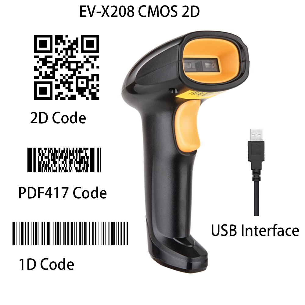 Evawgib 1D 2D PDF417 Barcode Scanner Usb 2.4G 433Mhz Bluetooth Barcode Scanners Handheld Barcode Reader Goedkope Barcode Scanner: EV-X208(CMOS 2D)