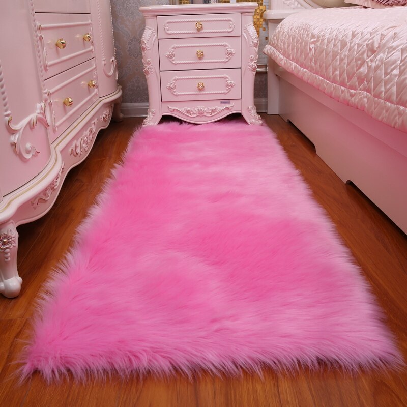 Faux Bont Kleed Effen Kleur Bont Tapijten Voor Woonkamer Pluche Tapijten Voor Bed Room Home Vloermat Niet slip Pluizige Gebied Tapijt: S 40x60cm / Pink