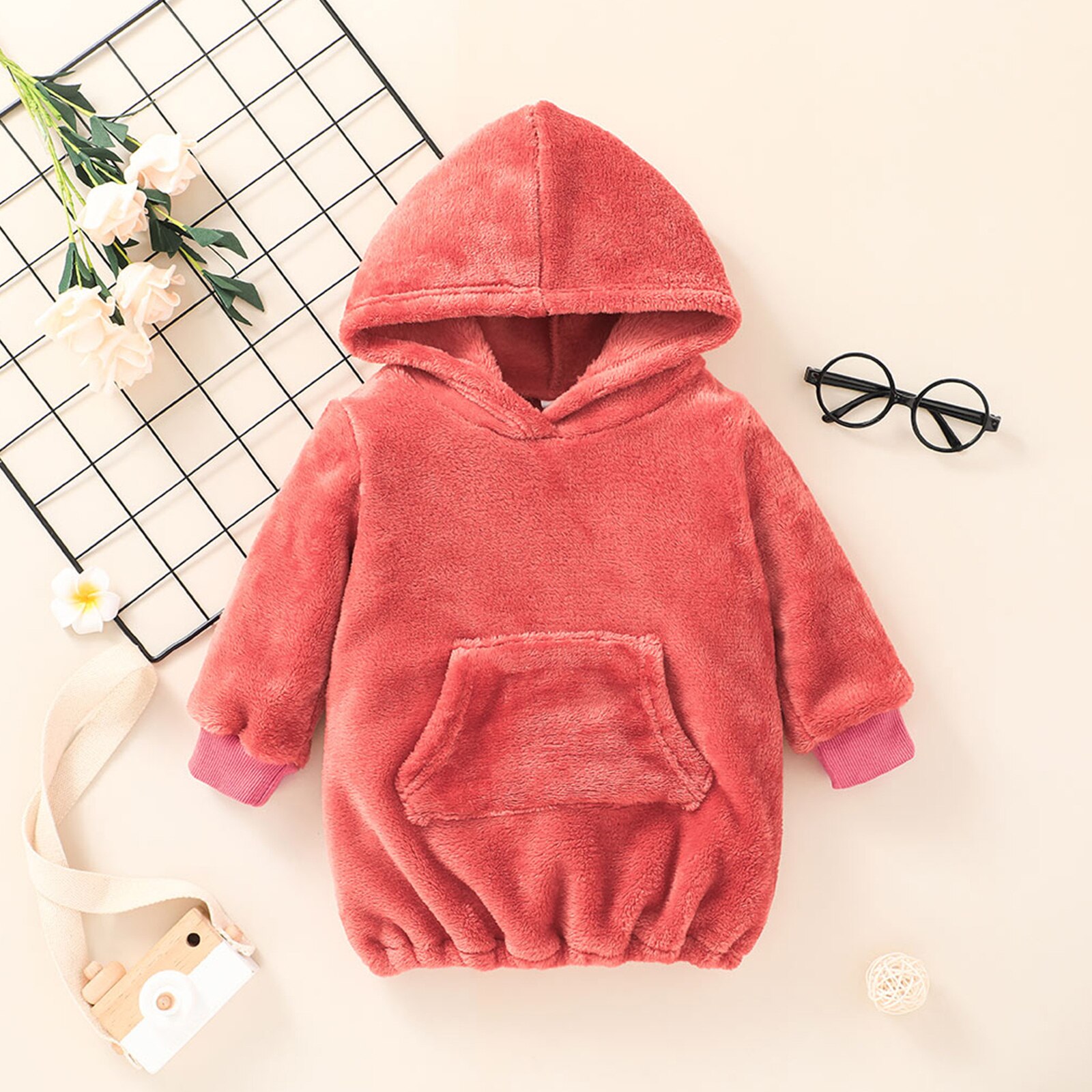 Toddler Winter Hoodie Fleece Hooded Long-Sleeves Sweatshirt with Belly Pocket for Baby Girls 3-24 Months