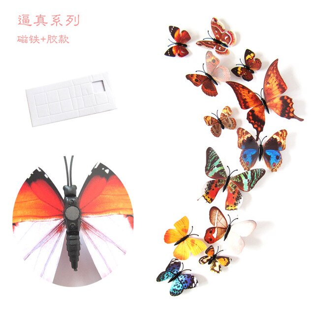 12PCS/Lot Garden Colourful Butterfly Decorative Stakes Wind Spinners Garden Decorations Simulation Butterfly: Red