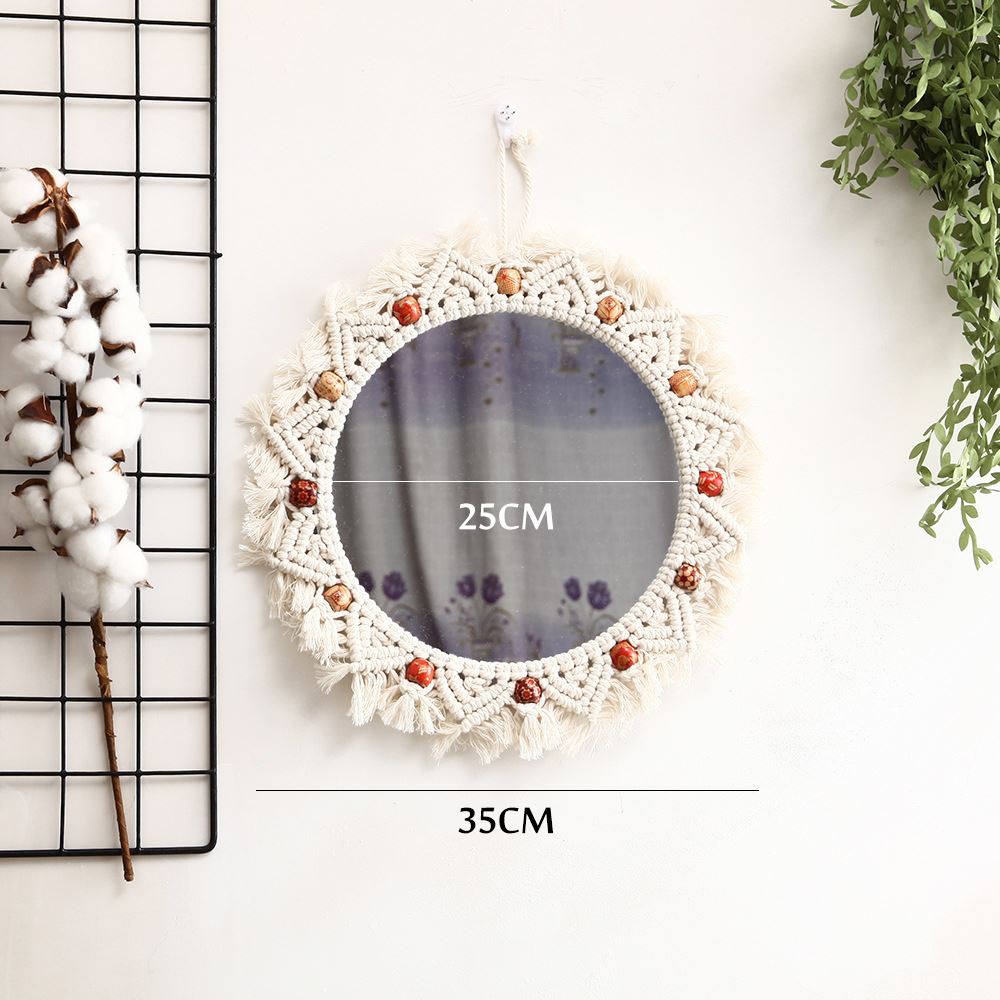 Macrame spegel handgjord sminkspegel upplyst kompakt väggtapets hem veranda speglar för hem smink badrum: Typ e-med spegel