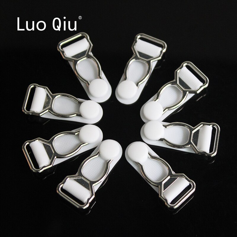 Luo Qiu 30 pcs/lot 1.2cm Silver Metal+white PP Garter clip Garment clips Clothing accessories Sewing Supplies