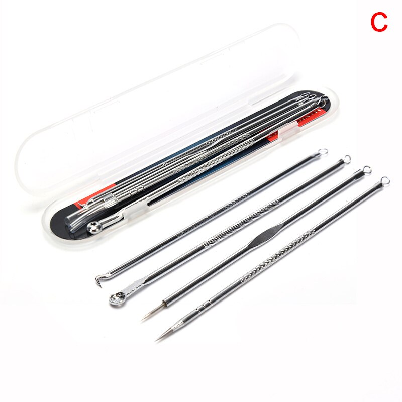 Set van 4/5 stuks mee-eter comedonen acne puistjes mee-eter verwijderaar gereedschap naalden gezicht poriën reiniger lepel voor gezichtshuidverzorging gereedschap: C