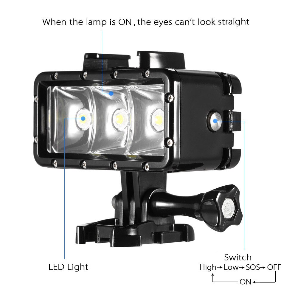 SCHIEßEN XTGP253 LED Tauchen Licht Lampe 3 Beleuchtung Modi 30m Eingebaute Wasserdichte Akku für GoPro Hero SJCAM Yi